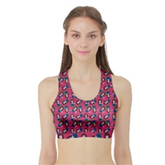 Goth Girl In Blue Dress Pink Pattern Sports Bra With Border