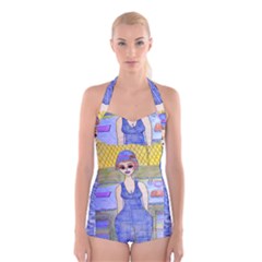 Swimmer By Pool Boyleg Halter Swimsuit 