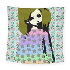 Girl With Star Striped Dress Square Tapestry (large)