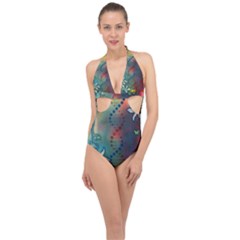 Flower Dna Halter Front Plunge Swimsuit