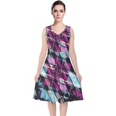 Matrix Grunge Print V-Neck Midi Sleeveless Dress 