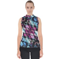 Matrix Grunge Print Mock Neck Shell Top