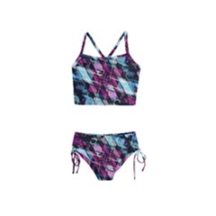 Matrix Grunge Print Girls  Tankini Swimsuit