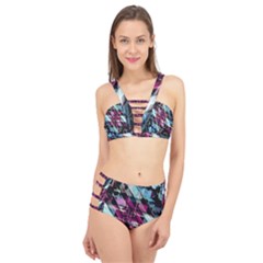 Matrix Grunge Print Cage Up Bikini Set