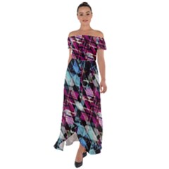 Matrix Grunge Print Off Shoulder Open Front Chiffon Dress