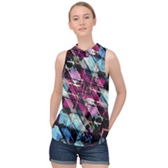 Matrix Grunge Print High Neck Satin Top