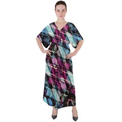 Matrix Grunge Print V-Neck Boho Style Maxi Dress