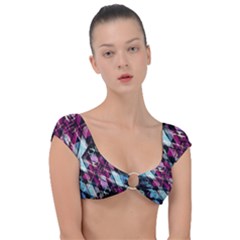 Matrix Grunge Print Cap Sleeve Ring Bikini Top