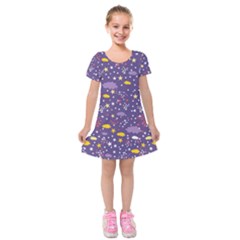 Pattern cute clouds stars Kids  Short Sleeve Velvet Dress