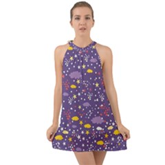 Pattern cute clouds stars Halter Tie Back Chiffon Dress