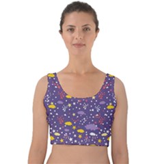 Pattern cute clouds stars Velvet Crop Top