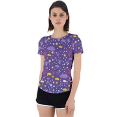 Pattern cute clouds stars Back Cut Out Sport Tee