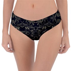 Stylized Golden Ornate Nature Motif Print Reversible Classic Bikini Bottoms by dflcprintsclothing