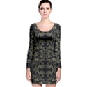 Stylized Golden Ornate Nature Motif Print Long Sleeve Velvet Bodycon Dress View1