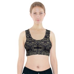 Stylized Golden Ornate Nature Motif Print Sports Bra With Pocket by dflcprintsclothing