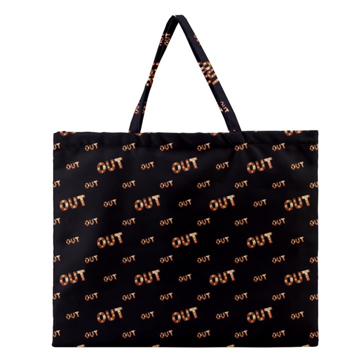 Out Word Motif Print Pattern Zipper Large Tote Bag