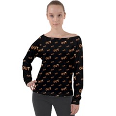 Out Word Motif Print Pattern Off Shoulder Long Sleeve Velour Top by dflcprintsclothing