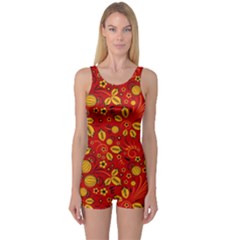 Seamless pattern slavic folk style One Piece Boyleg Swimsuit