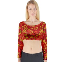 Seamless pattern slavic folk style Long Sleeve Crop Top