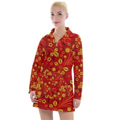 Seamless pattern slavic folk style Women s Long Sleeve Casual Dress