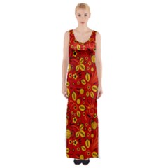 Seamless pattern slavic folk style Thigh Split Maxi Dress