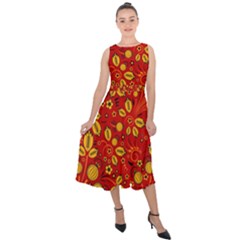 Seamless pattern slavic folk style Midi Tie-Back Chiffon Dress