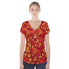 Seamless pattern slavic folk style Short Sleeve Front Detail Top