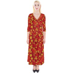 Seamless pattern slavic folk style Quarter Sleeve Wrap Maxi Dress