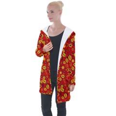 Seamless pattern slavic folk style Longline Hooded Cardigan