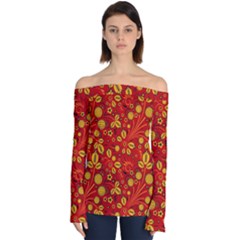 Seamless pattern slavic folk style Off Shoulder Long Sleeve Top