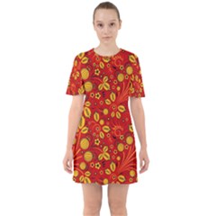 Seamless pattern slavic folk style Sixties Short Sleeve Mini Dress