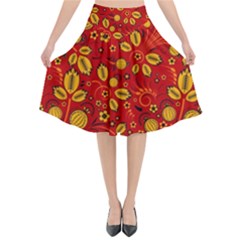 Seamless pattern slavic folk style Flared Midi Skirt