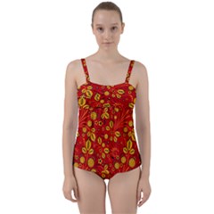 Seamless pattern slavic folk style Twist Front Tankini Set