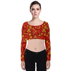 Seamless pattern slavic folk style Velvet Long Sleeve Crop Top