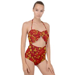 Seamless pattern slavic folk style Scallop Top Cut Out Swimsuit