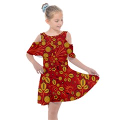 Seamless pattern slavic folk style Kids  Shoulder Cutout Chiffon Dress