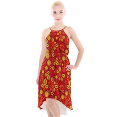 Seamless pattern slavic folk style High-Low Halter Chiffon Dress 