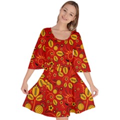 Seamless pattern slavic folk style Velour Kimono Dress