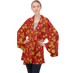 Seamless pattern slavic folk style Long Sleeve Velvet Kimono 