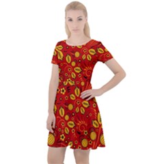 Seamless pattern slavic folk style Cap Sleeve Velour Dress 