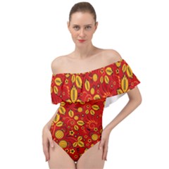 Seamless pattern slavic folk style Off Shoulder Velour Bodysuit 