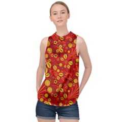 Seamless pattern slavic folk style High Neck Satin Top