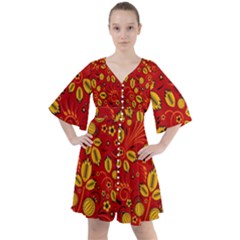 Seamless pattern slavic folk style Boho Button Up Dress