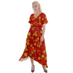 Seamless pattern slavic folk style Cross Front Sharkbite Hem Maxi Dress