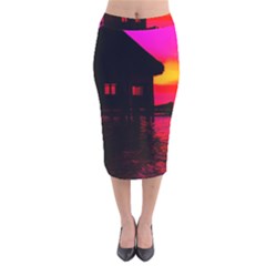 Ocean Dreaming Velvet Midi Pencil Skirt