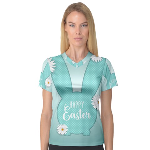 Easter Bunny Cutout Background 2402 V-neck Sport Mesh Tee by catchydesignhill