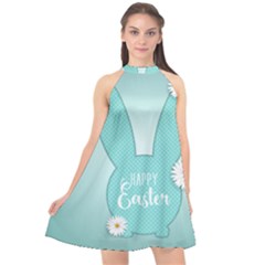 Easter Bunny Cutout Background 2402 Halter Neckline Chiffon Dress 