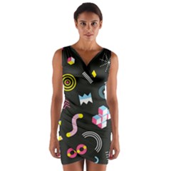 Memphis Design Seamless Pattern Wrap Front Bodycon Dress