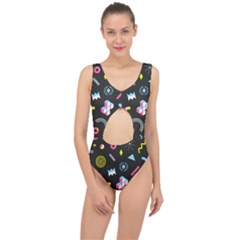 Memphis Design Seamless Pattern Center Cut Out Swimsuit