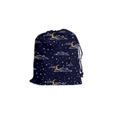 Hand Drawn Scratch Style Night Sky With Moon Cloud Space Among Stars Seamless Pattern Vector Design  Drawstring Pouch (small)